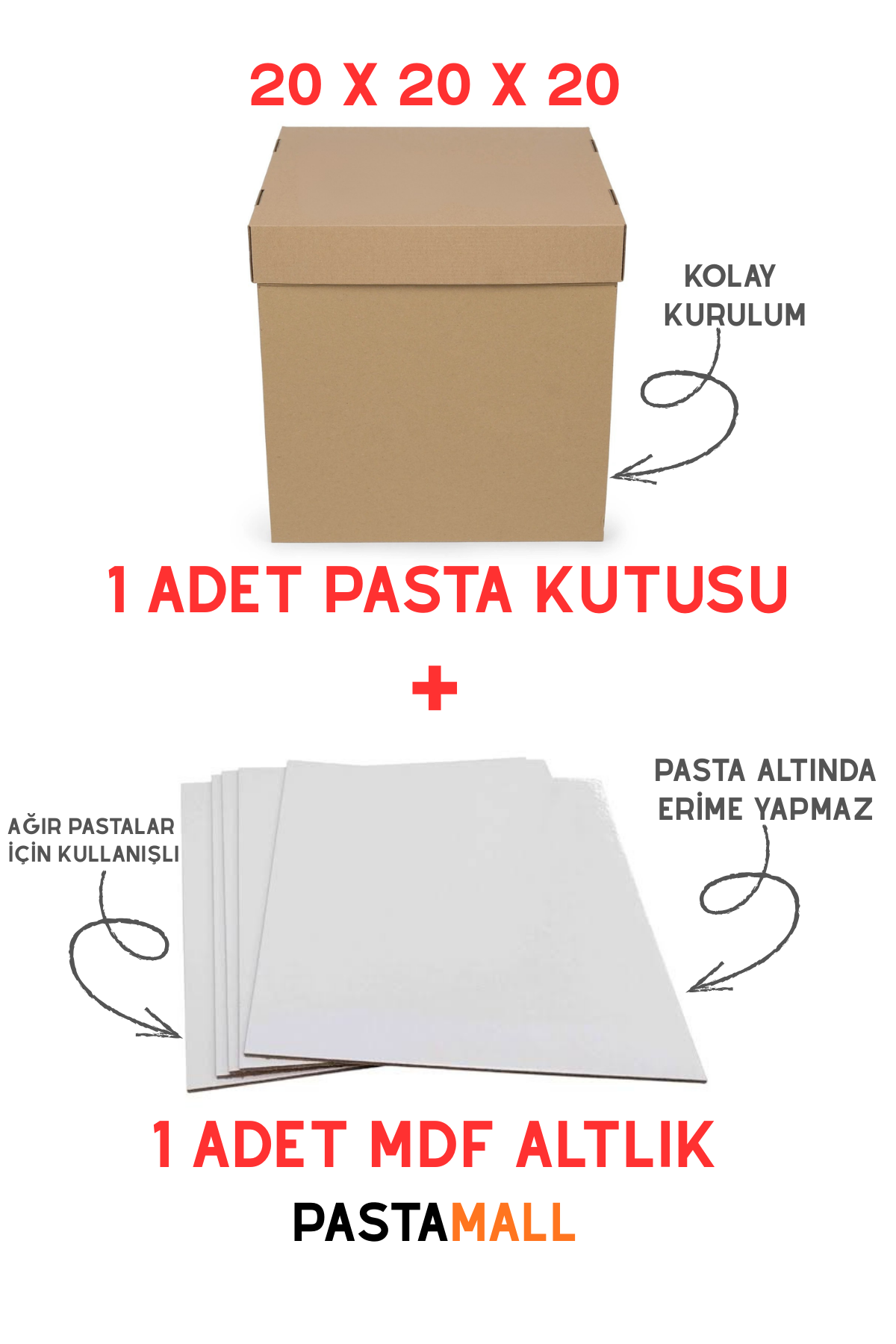 20X20X20 ESMER PASTA KUTUSU VE MDF PASTA ALTLIĞI TAKIM 1' ER ADET