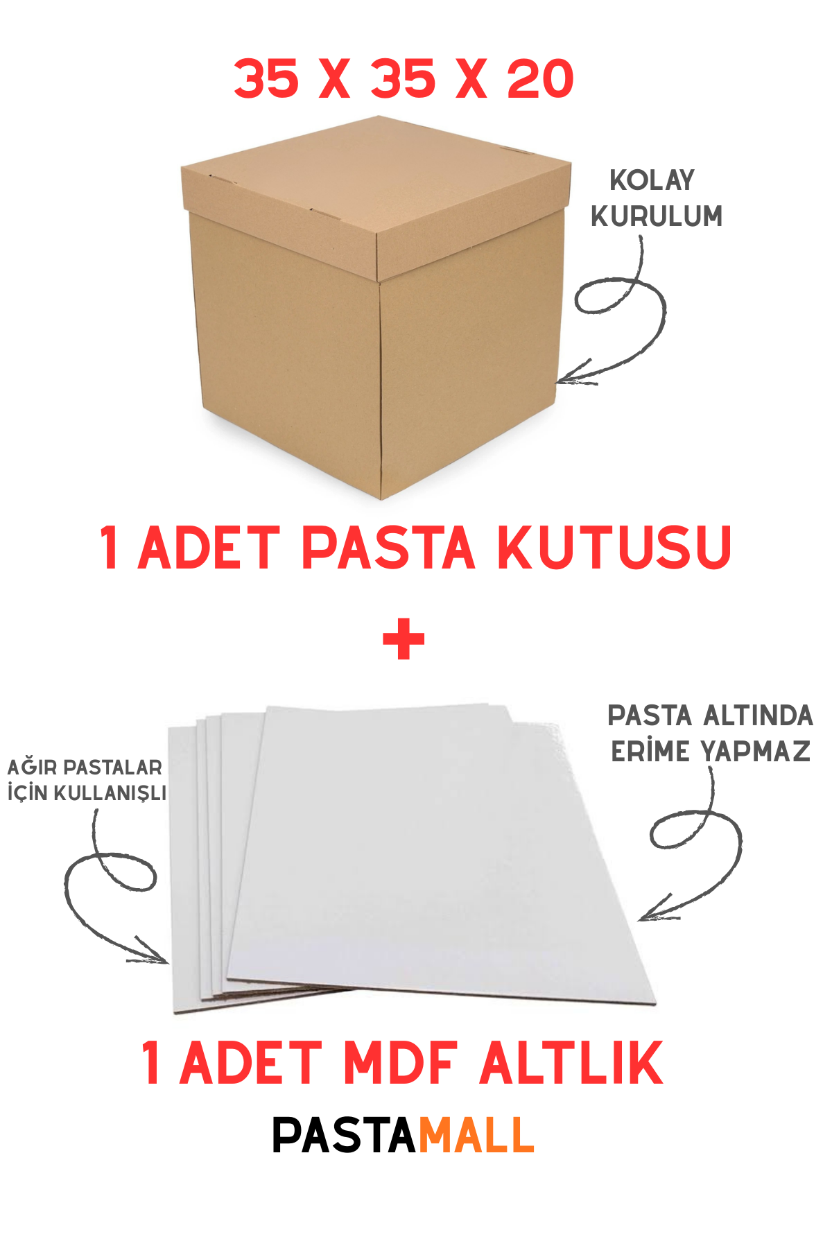 35X35X20 ESMER PASTA KUTUSU VE MDF PASTA ALTLIĞI TAKIM 1' ER ADET