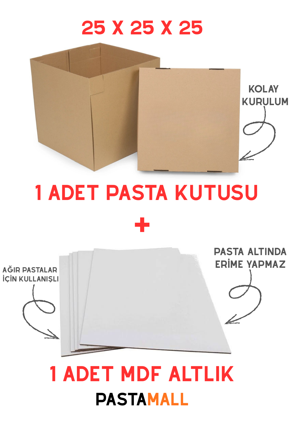 25X25X25 ESMER PASTA KUTUSU VE MDF PASTA ALTLIĞI TAKIM 1' ER ADET