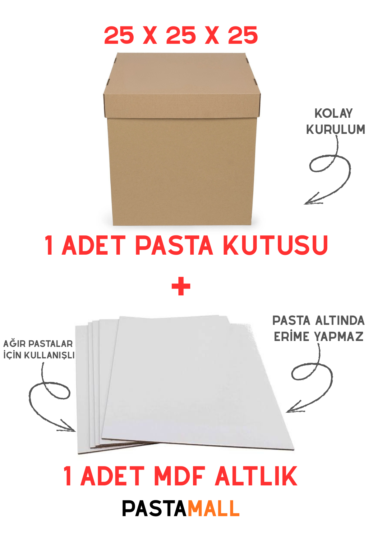 25X25X25 ESMER PASTA KUTUSU VE MDF PASTA ALTLIĞI TAKIM 1' ER ADET