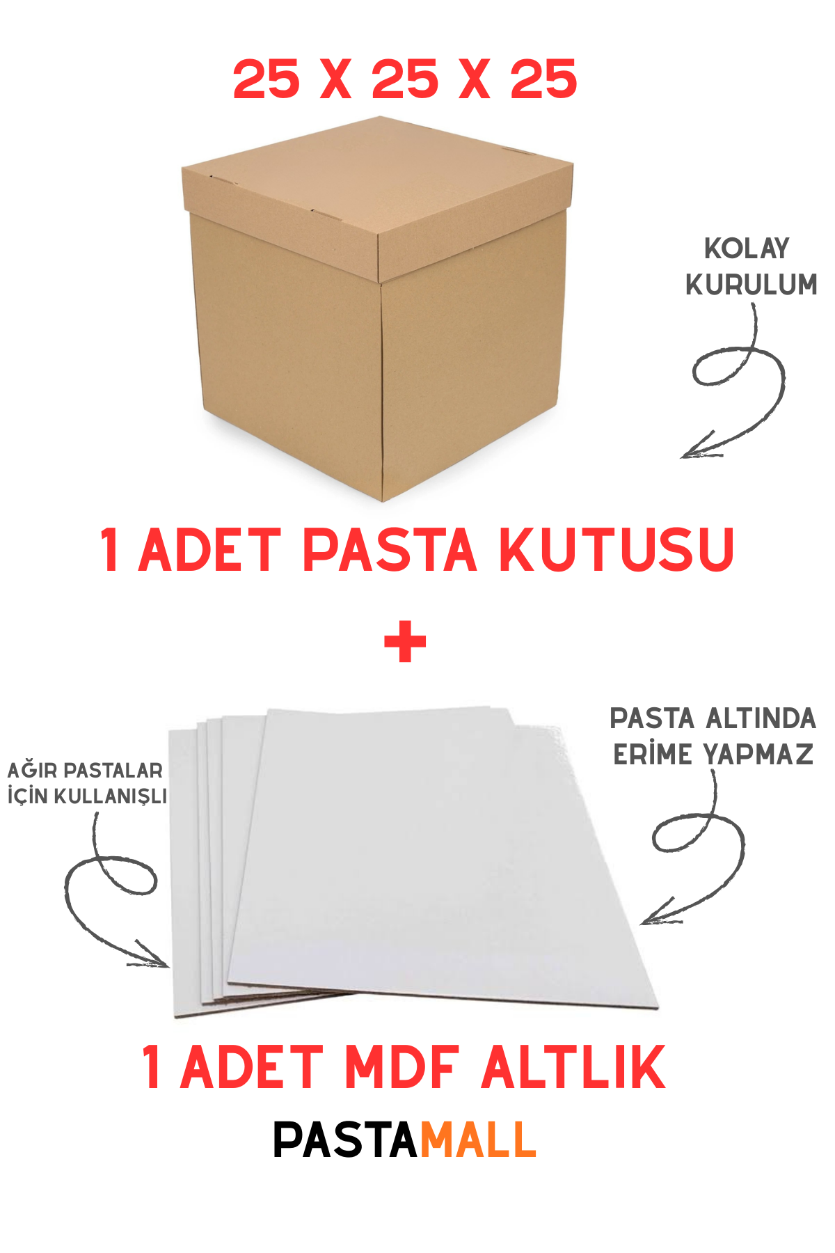 25X25X25 ESMER PASTA KUTUSU VE MDF PASTA ALTLIĞI TAKIM 1' ER ADET