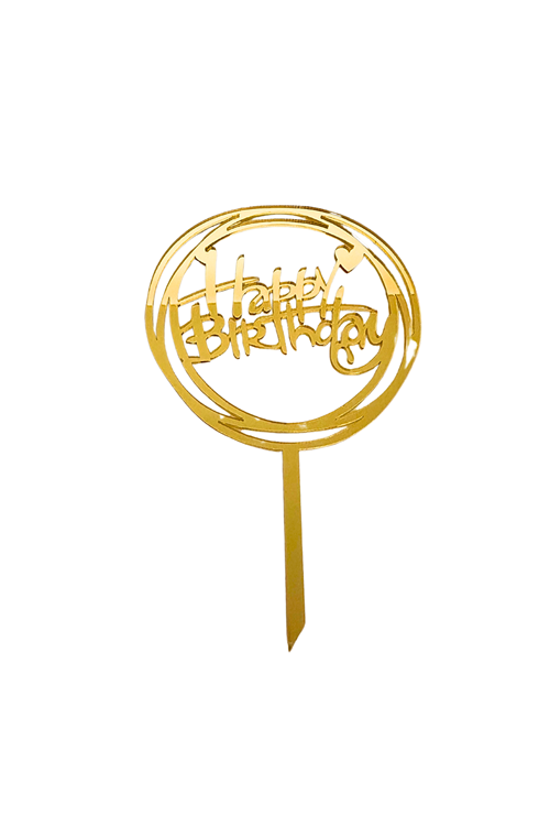 HAPPY BİRTHDAY GOLD PLEKSİ PASTA SÜSÜ AA+ KALİTE YUVARLAK