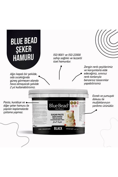 ŞEKER HAMURU SİYAH 1 KG A++ KALİTE BLUE BEAD