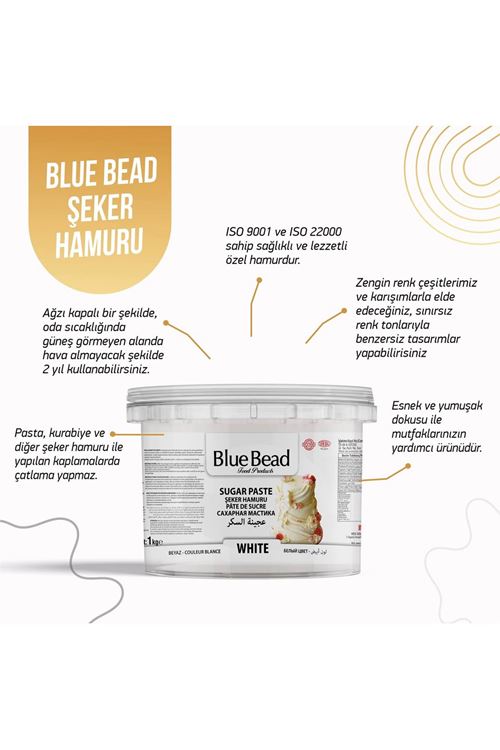 ŞEKER HAMURU BEYAZ 1 KG A++ KALİTE BLUE BEAD
